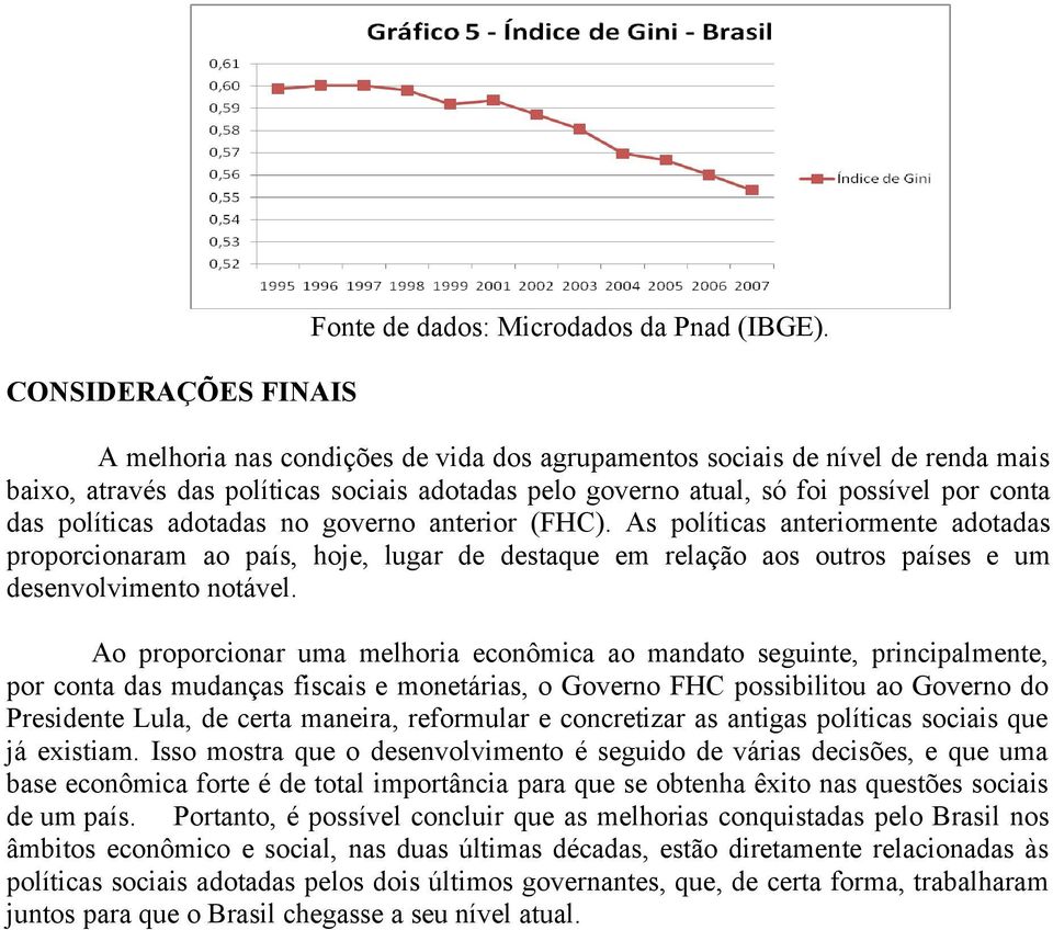 governo anterior (FHC). As políticas anteriormente adotadas proporcionaram ao país, hoje, lugar de destaque em relação aos outros países e um desenvolvimento notável.