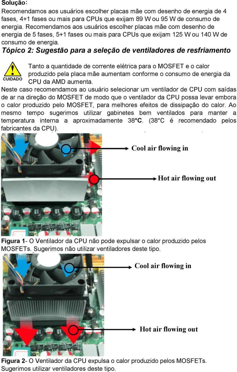 Tópico 2: Sugestão para a seleção de ventiladores de resfriamento Tanto a quantidade de corrente elétrica para o MOSFET e o calor produzido pela placa mãe aumentam conforme o consumo de energia da