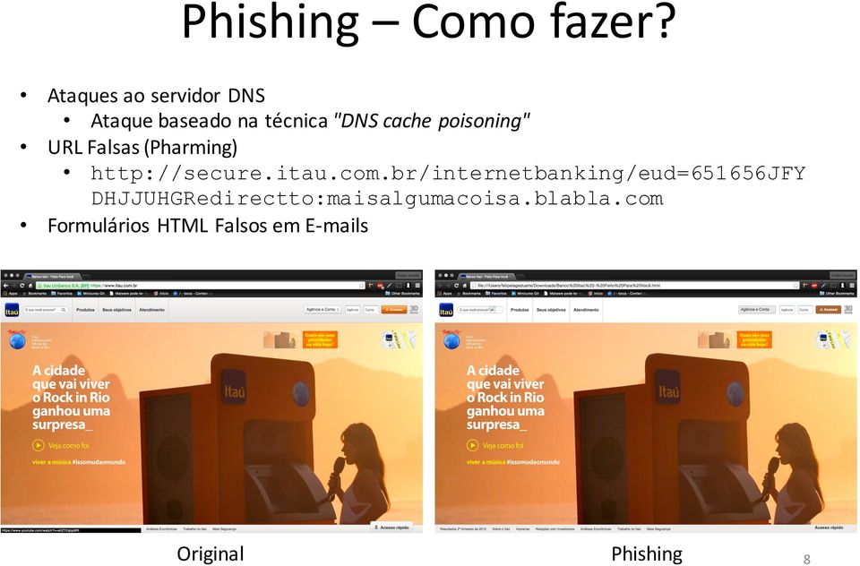 poisoning" URL Falsas (Pharming) http://secure.itau.com.