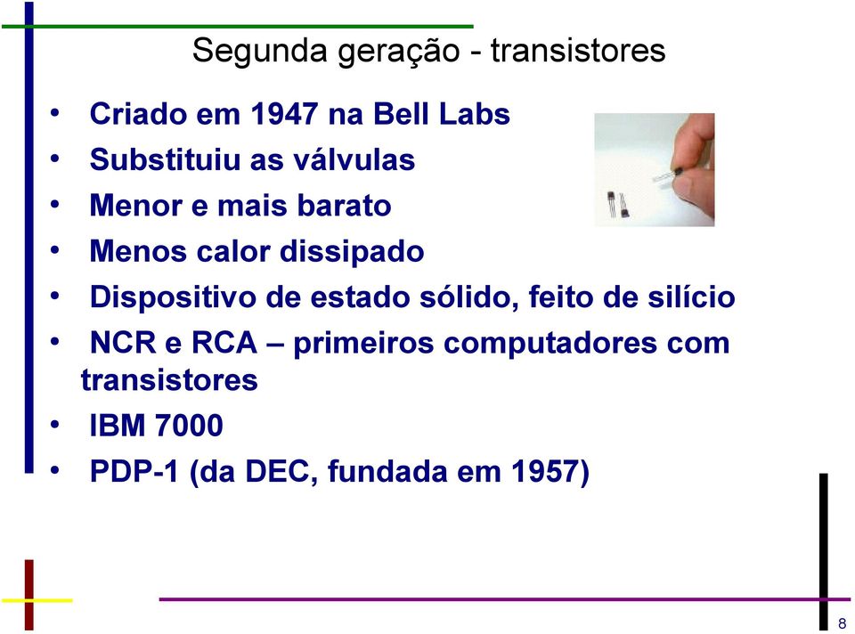 Dispositivo de estado sólido, feito de silício NCR e RCA