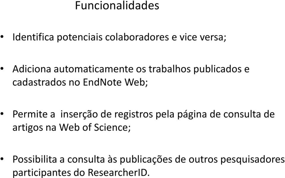 inserção de registros pela página de consulta de artigos na Web of Science;