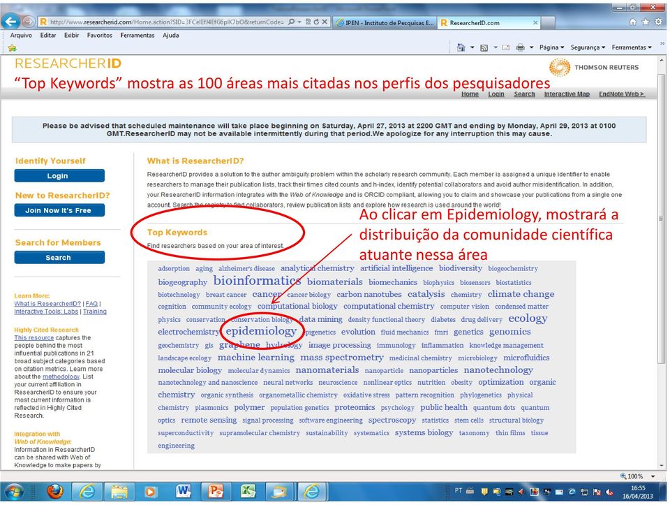 clicar em Epidemiology, mostrará a