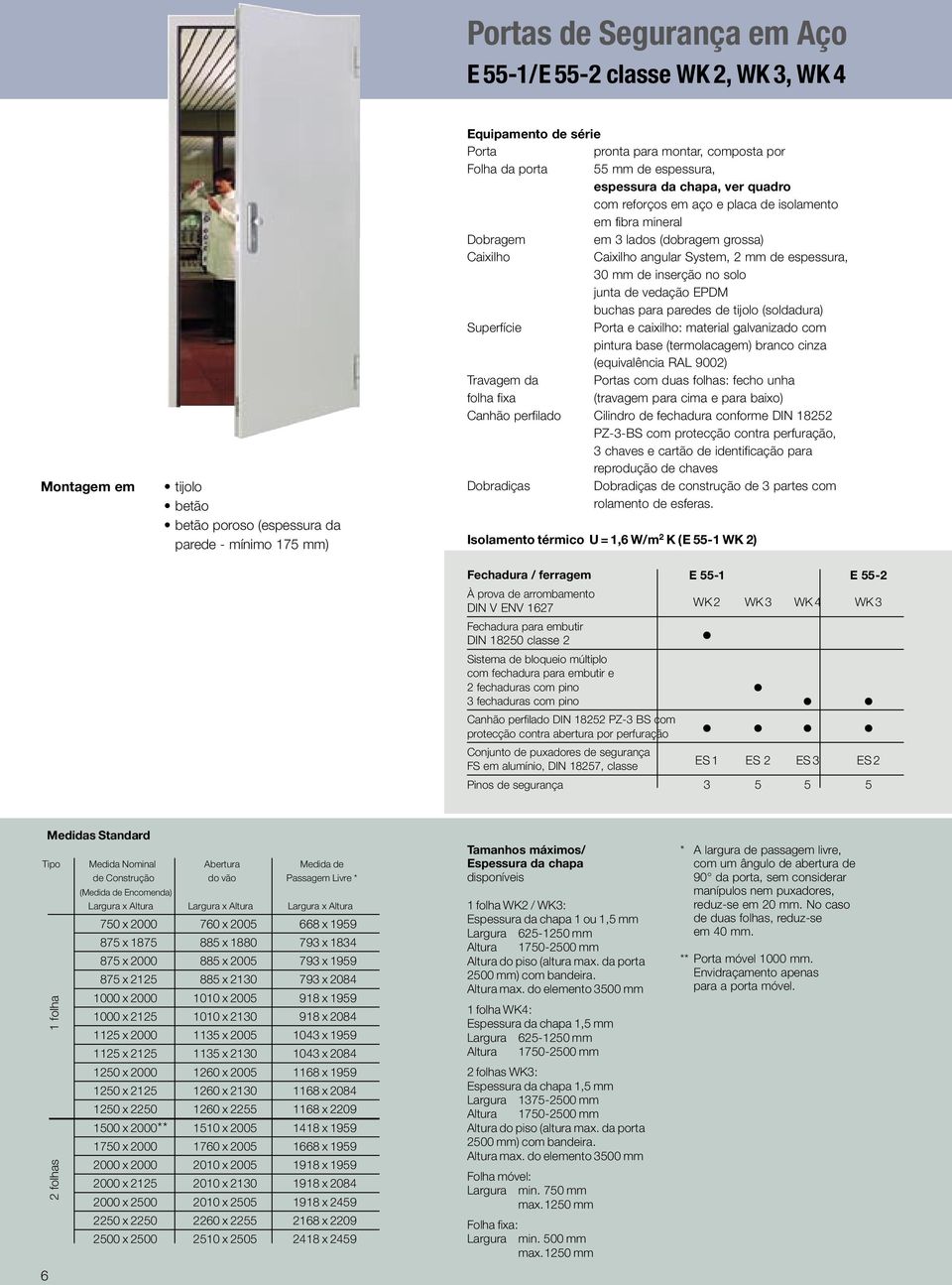 System, 2 mm de espessura, 30 mm de inserção no solo junta de vedação EPDM buchas para paredes de tijolo (soldadura) Superfície Porta e caixilho: material galvanizado com pintura base (termolacagem)