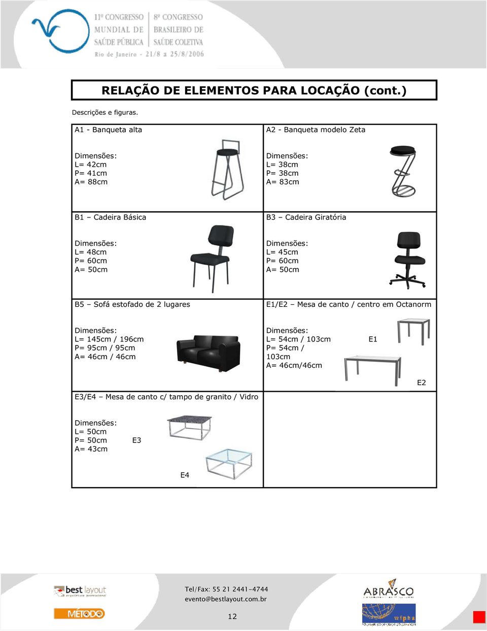 E1/E2 Mesa de canto / centro em Octanorm L= 145cm / 196cm P= 95cm / 95cm A= 46cm / 46cm L= 54cm / 103cm