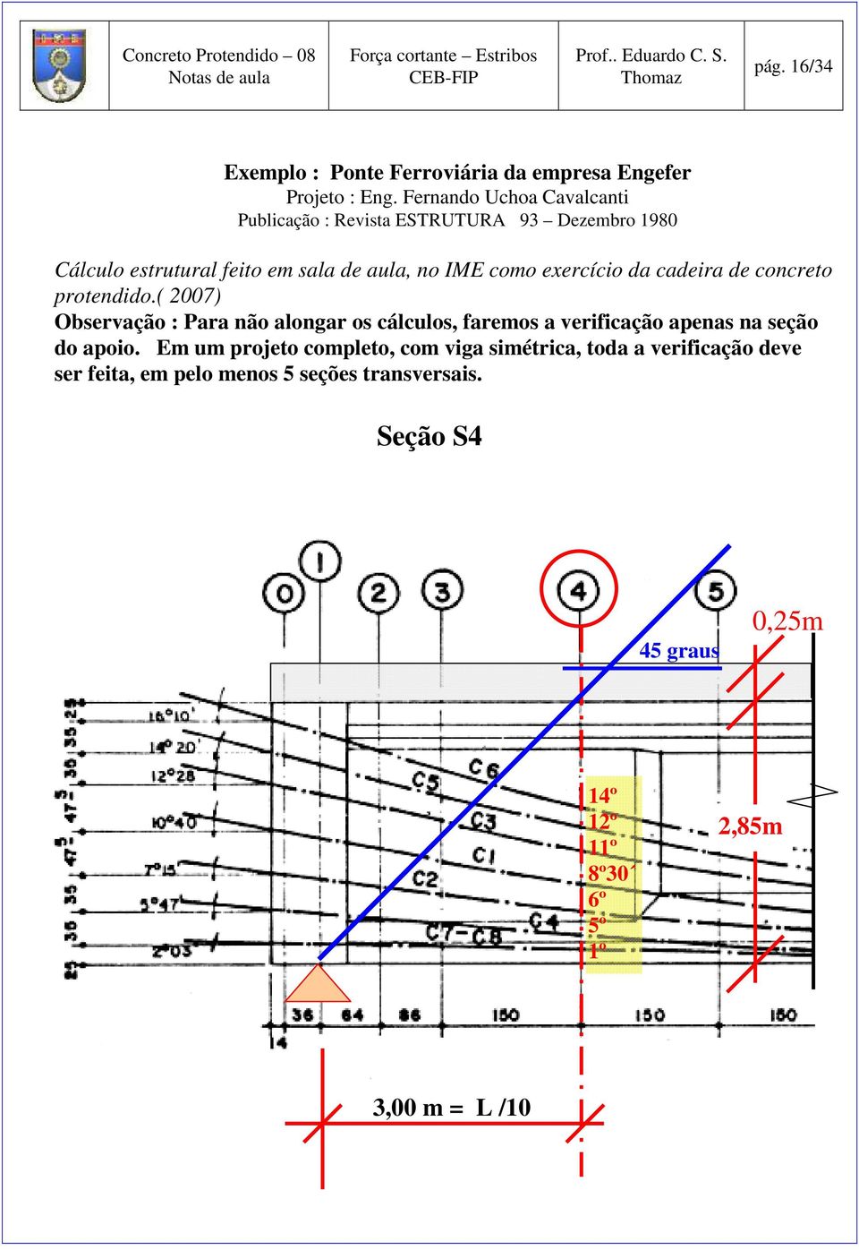 exercício da cadeira de concreto protendido.