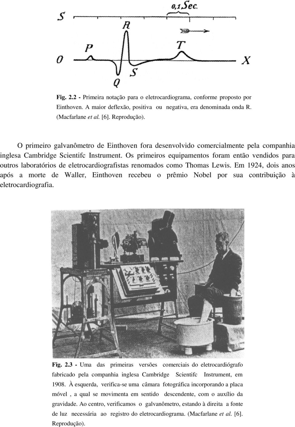 eletrocardiografistas renomados como Thomas Lewis Em 1924, dois anos após a morte de Waller, Einthoven recebeu o prêmio Nobel por sua contribuição à eletrocardiografia Fig 23 - Uma das primeiras