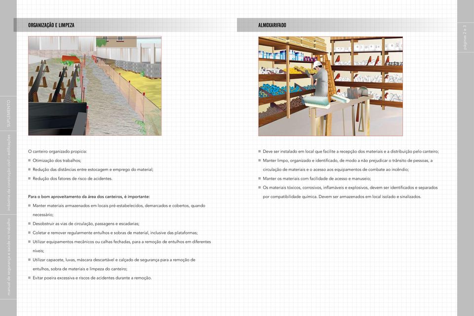 Para o bom aproveitamento da área dos canteiros, é importante: Manter materiais armazenados em locais pré-estabelecidos, demarcados e cobertos, quando necessário; Desobstruir as vias de circulação,