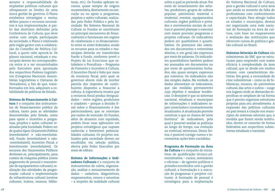 A partir das diretrizes definidas pela Conferência de Cultura, que deve contar com ampla participação da sociedade, o Plano é elaborado pelo órgão gestor com a colaboração do Conselho de Política