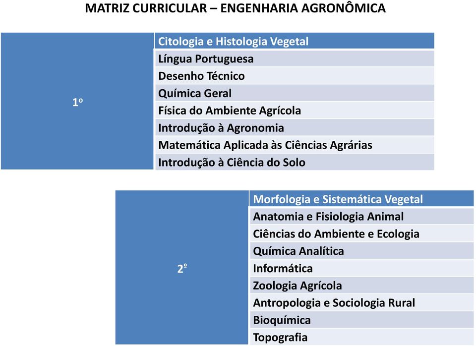 Introdução à Ciência do Solo 2 º Morfologia e Sistemática Vegetal Anatomia e Fisiologia Animal Ciências do