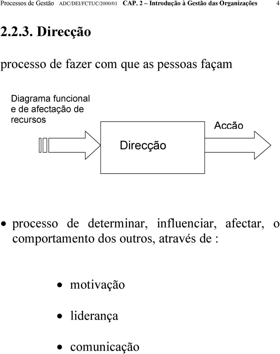 Direcção processo de fazer com que as pessoas façam Diagrama funcional e de