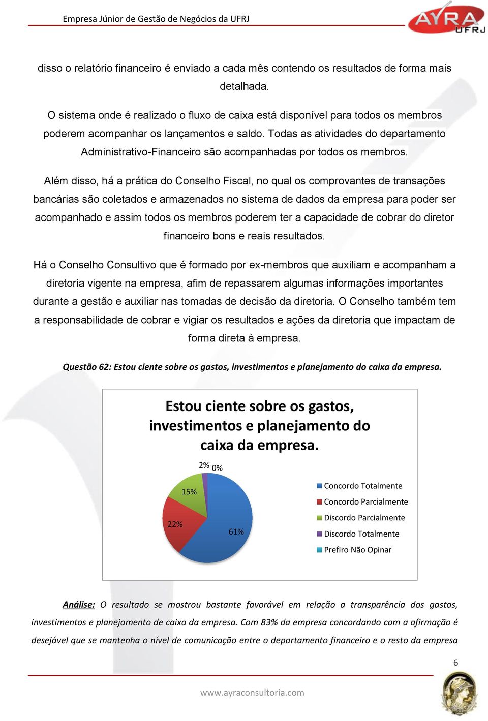 Todas as atividades do departamento Administrativo-Financeiro são acompanhadas por todos os membros.