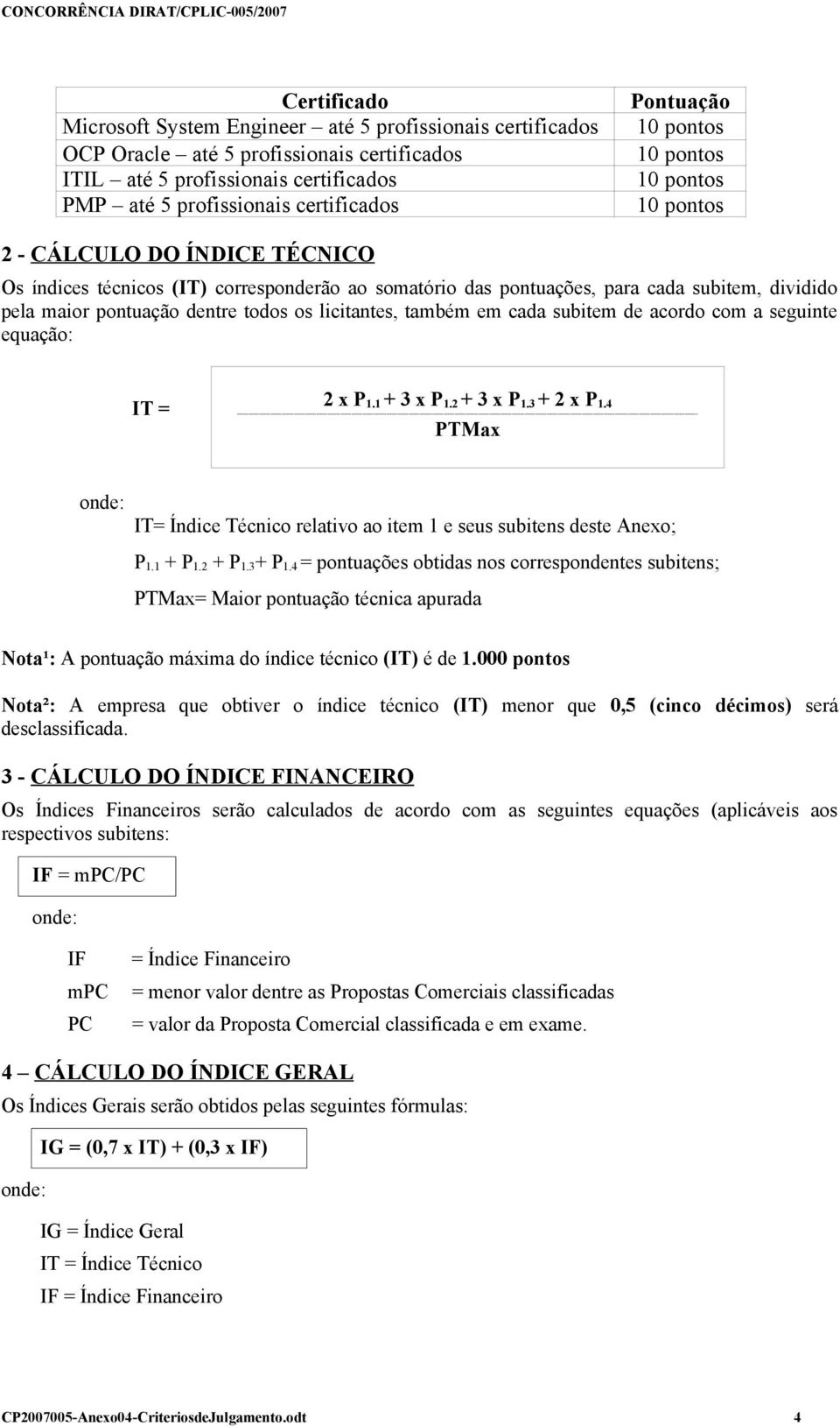 acordo com a seguinte equação: IT = 2 x P 1.1 + 3 x P 1.2 + 3 x P 1.3 + 2 x P 1.