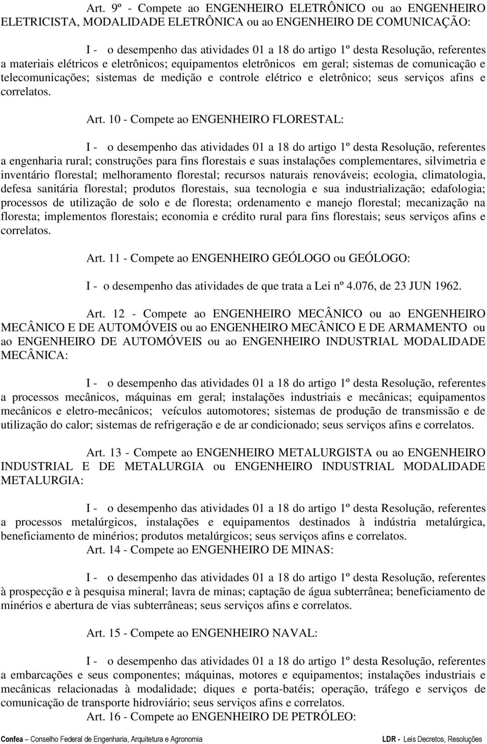 10 - Compete ao ENGENHEIRO FLORESTAL: a engenharia rural; construções para fins florestais e suas instalações complementares, silvimetria e inventário florestal; melhoramento florestal; recursos