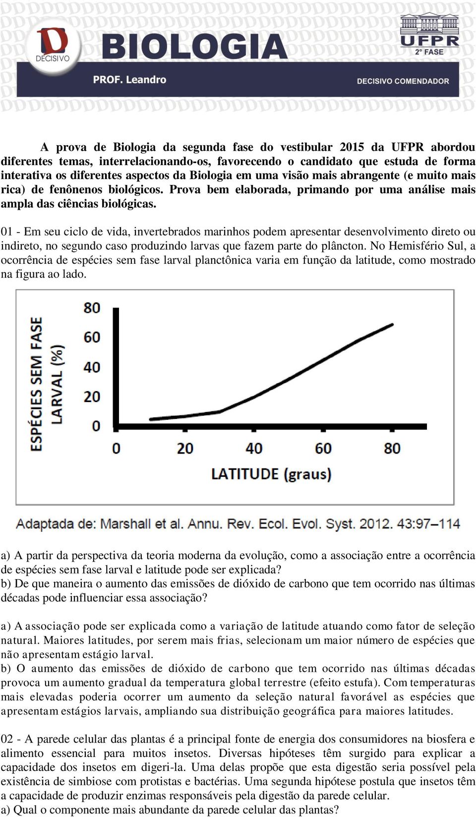 01 - Em seu ciclo de vida, invertebrados marinhos podem apresentar desenvolvimento direto ou indireto, no segundo caso produzindo larvas que fazem parte do plâncton.