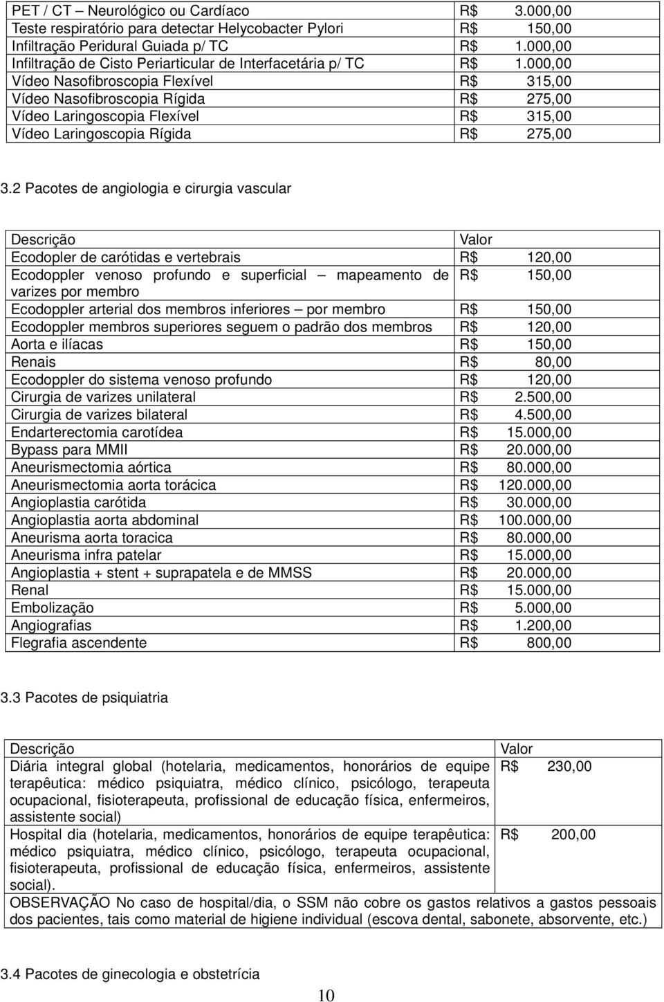 000,00 Vídeo Nasofibroscopia Flexível R$ 315,00 Vídeo Nasofibroscopia Rígida R$ 275,00 Vídeo Laringoscopia Flexível R$ 315,00 Vídeo Laringoscopia Rígida R$ 275,00 3.