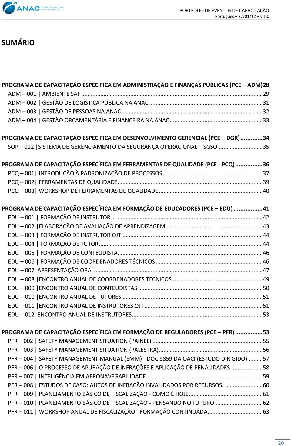 .. 34 SOP 012 SISTEMA DE GERENCIAMENTO DA SEGURANÇA OPERACIONAL SGSO... 35 PROGRAMA DE CAPACITAÇÃO ESPECÍFICA EM FERRAMENTAS DE QUALIDADE (PCE - PCQ).