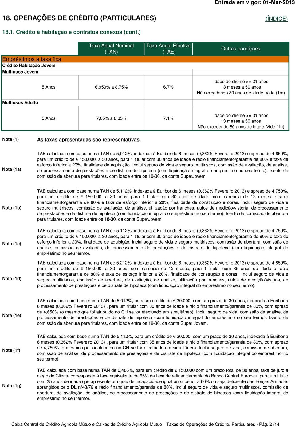 7% Idade do cliente >= 31 anos 13 meses a 50 anos Não excedendo 80 anos de idade. Vide (1m) Multiusos Adulto 5 Anos 7,05% a 8,85% 7.