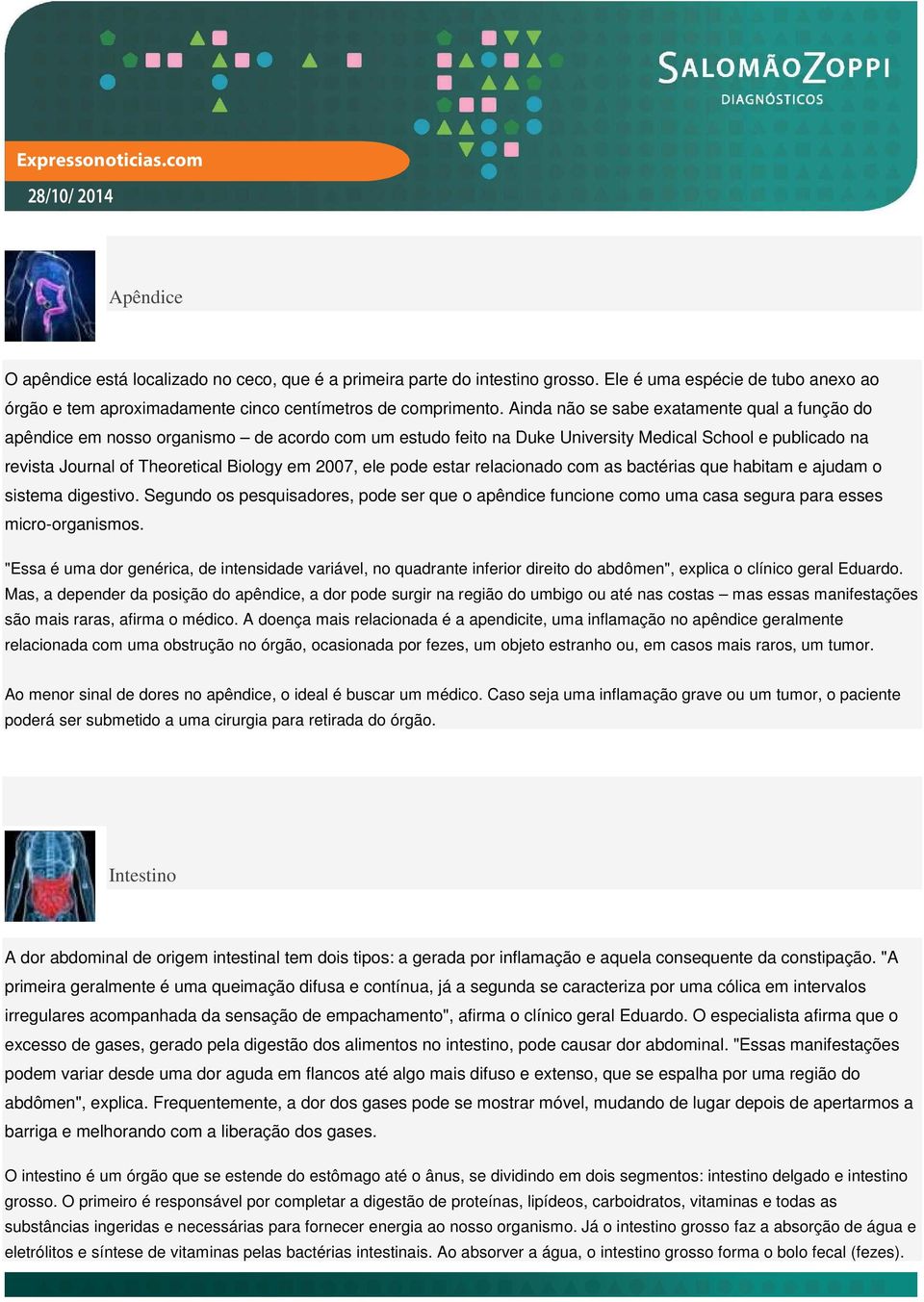 2007, ele pode estar relacionado com as bactérias que habitam e ajudam o sistema digestivo. Segundo os pesquisadores, pode ser que o apêndice funcione como uma casa segura para esses micro-organismos.