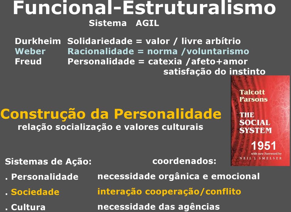 Construção da Personalidade relação socialização e valores culturais Sistemas de Ação:. Personalidade. Sociedade.