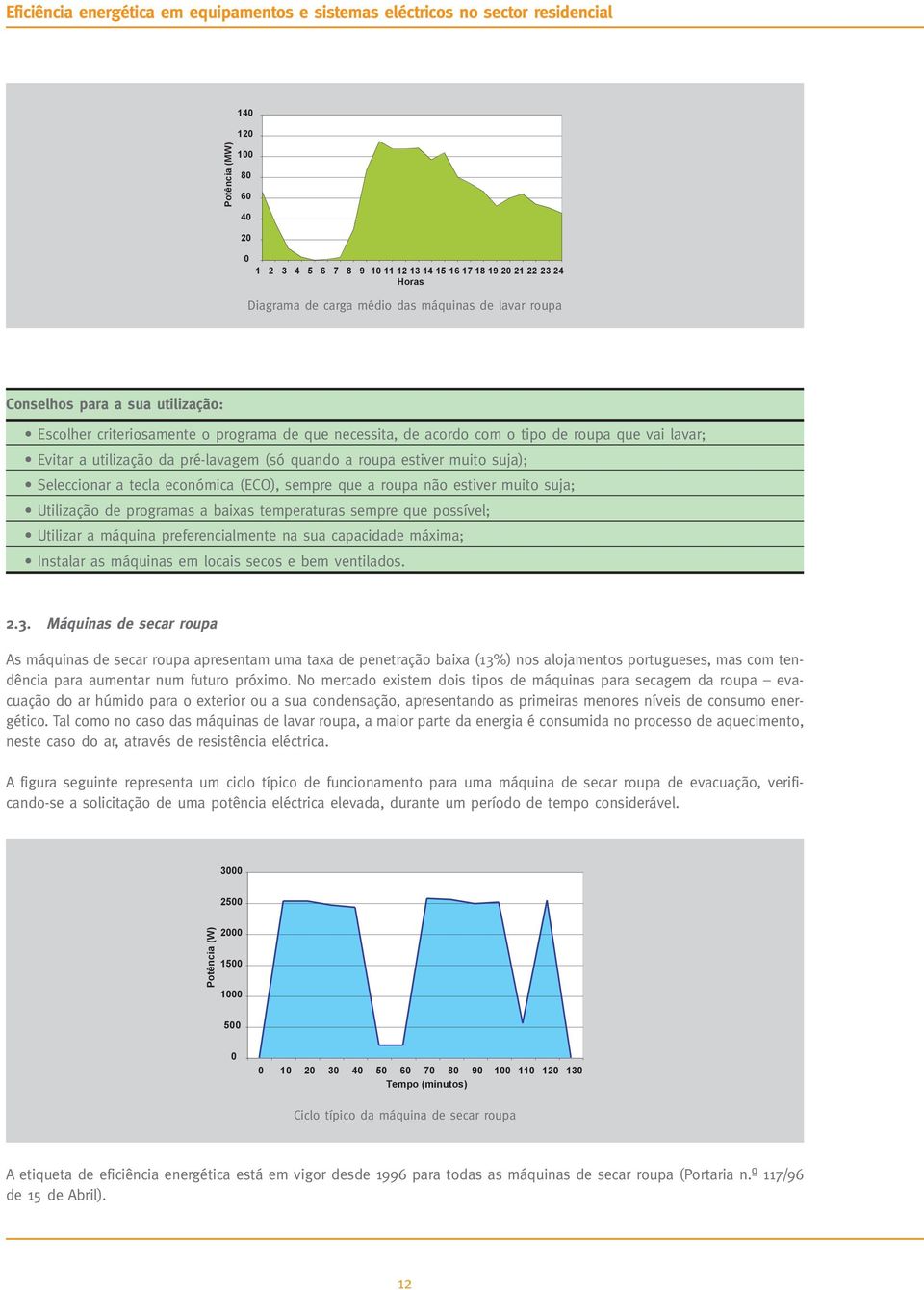 (ECO), sempre que a roupa não estiver muito suja; Utilização de programas a baixas temperaturas sempre que possível; Utilizar a máquina preferencialmente na sua capacidade máxima; Instalar as