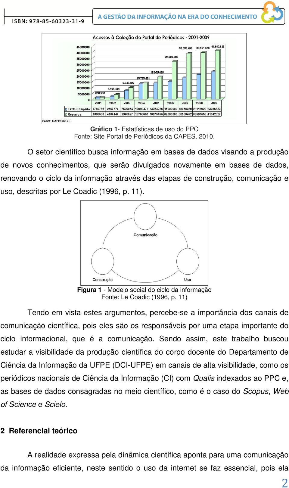 de construção, comunicação e uso, descritas por Le Coadic (1996, p. 11). Figura 1 - Modelo social do ciclo da informação Fonte: Le Coadic (1996, p.