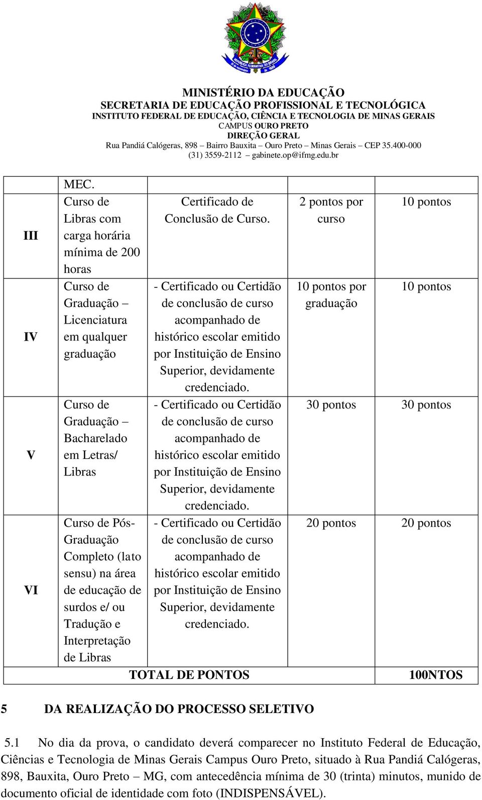 sensu) na área de educação de surdos e/ ou Tradução e Interpretação de Libras Certificado de Conclusão de Curso.