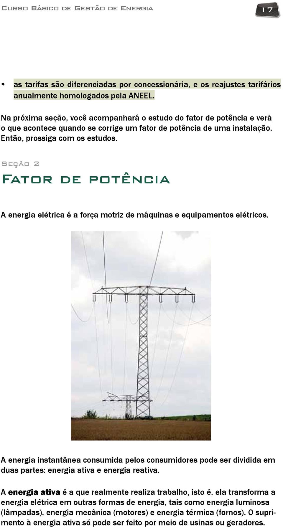 Seção 2 Fator de potência A energia elétrica é a força motriz de máquinas e equipamentos elétricos.