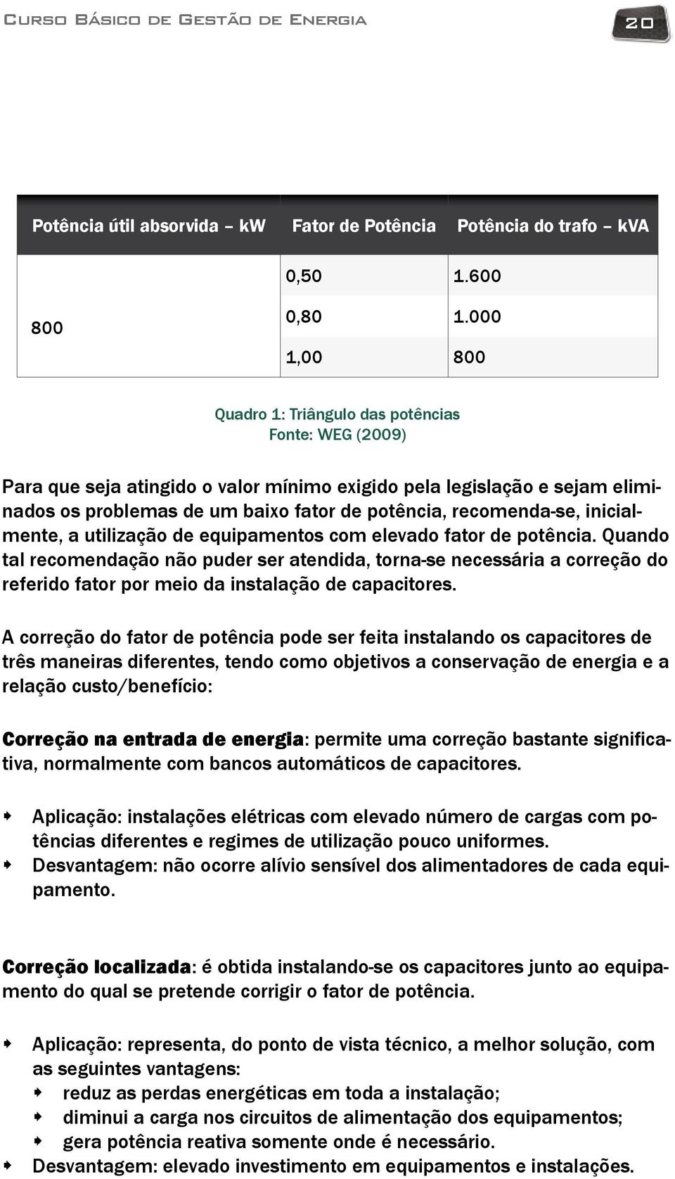 recomenda-se, inicialmente, a utilização de equipamentos com elevado fator de potência.