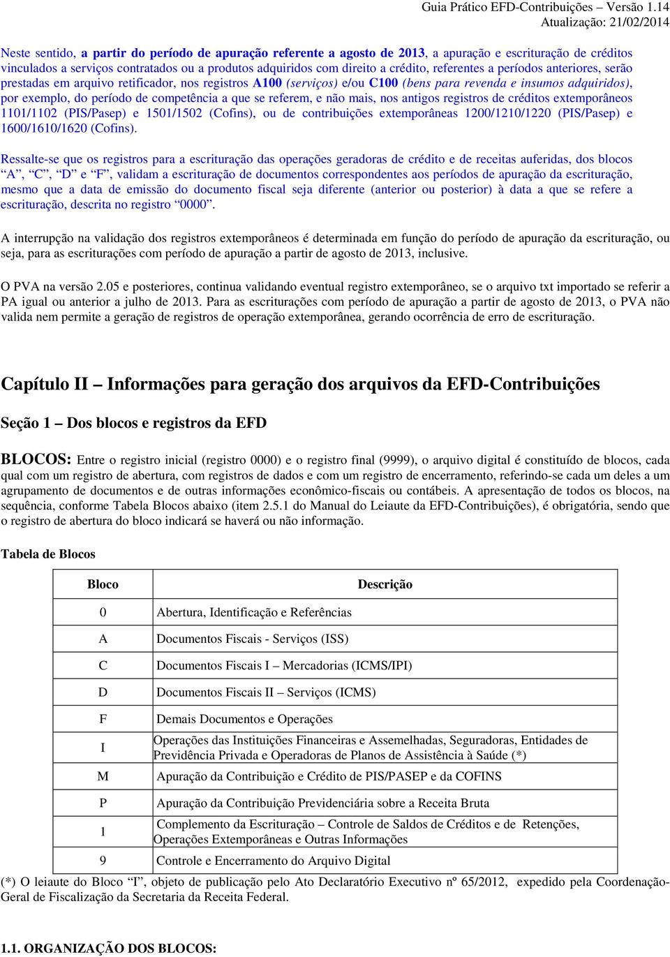 que se referem, e não mais, nos antigos registros de créditos extemporâneos 1101/1102 (PIS/Pasep) e 1501/1502 (Cofins), ou de contribuições extemporâneas 1200/1210/1220 (PIS/Pasep) e 1600/1610/1620