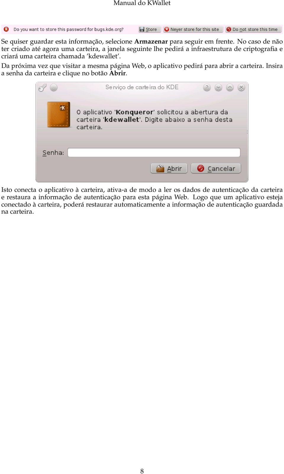 Da próxima vez que visitar a mesma página Web, o aplicativo pedirá para abrir a carteira. Insira a senha da carteira e clique no botão Abrir.