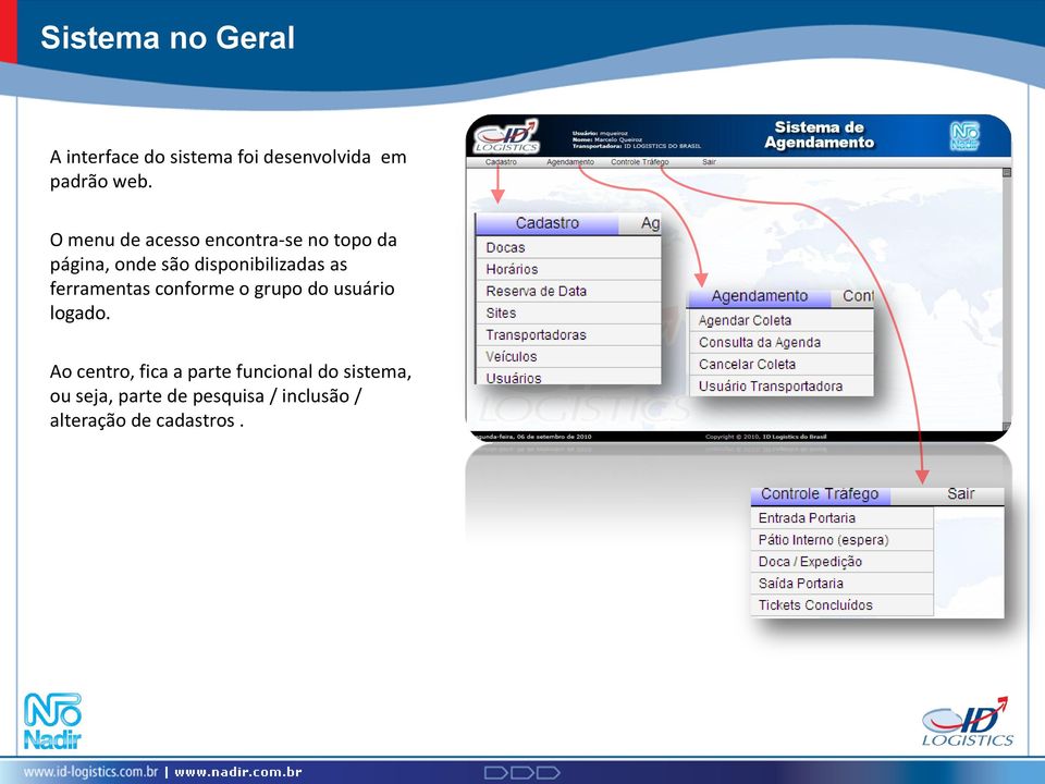 ferramentas conforme o grupo do usuário logado.