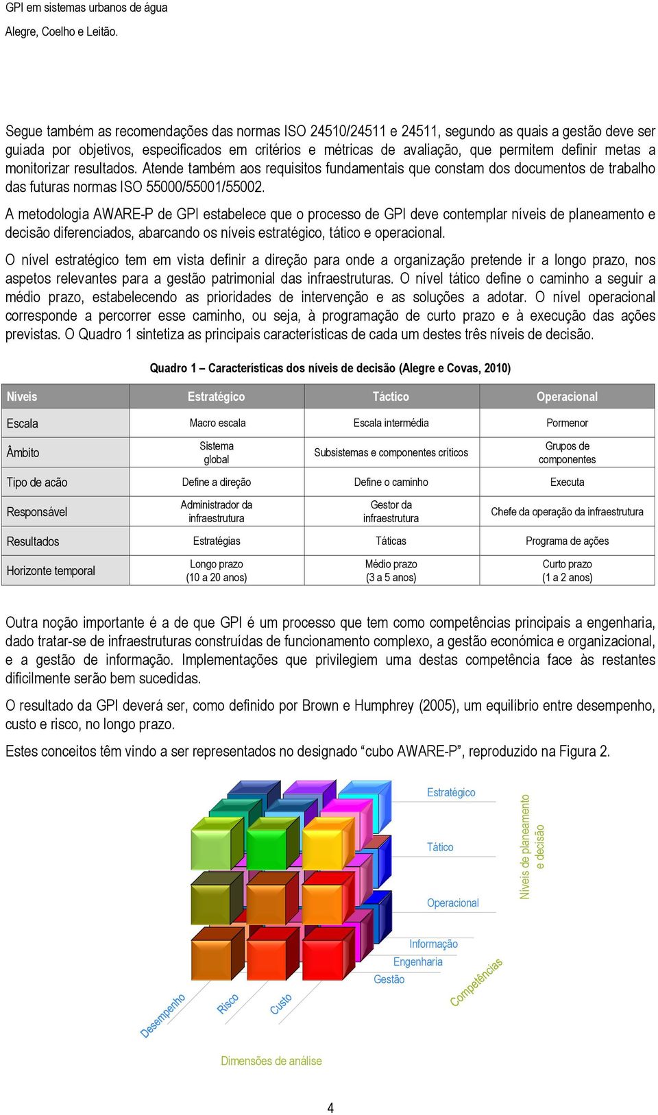 A metodologia AWARE-P de GPI estabelece que o processo de GPI deve contemplar níveis de planeamento e decisão diferenciados, abarcando os níveis estratégico, tático e operacional.