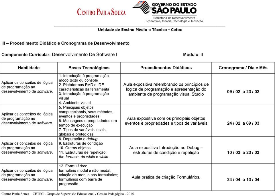 Aplicar os conceitos de lógica de programação no desenvolvimento de software. 1. Introdução à programação modo texto ou console 2. Plataformas RAD e IDE características da ferramenta 3.