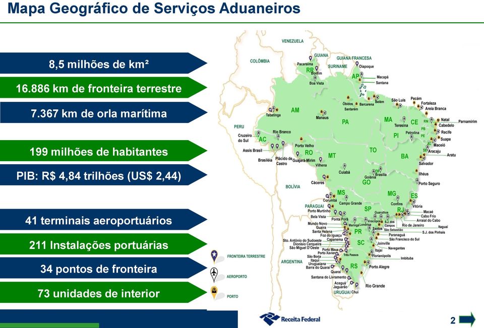 367 km de orla marítima 199 milhões de habitantes PIB: R$ 4,84