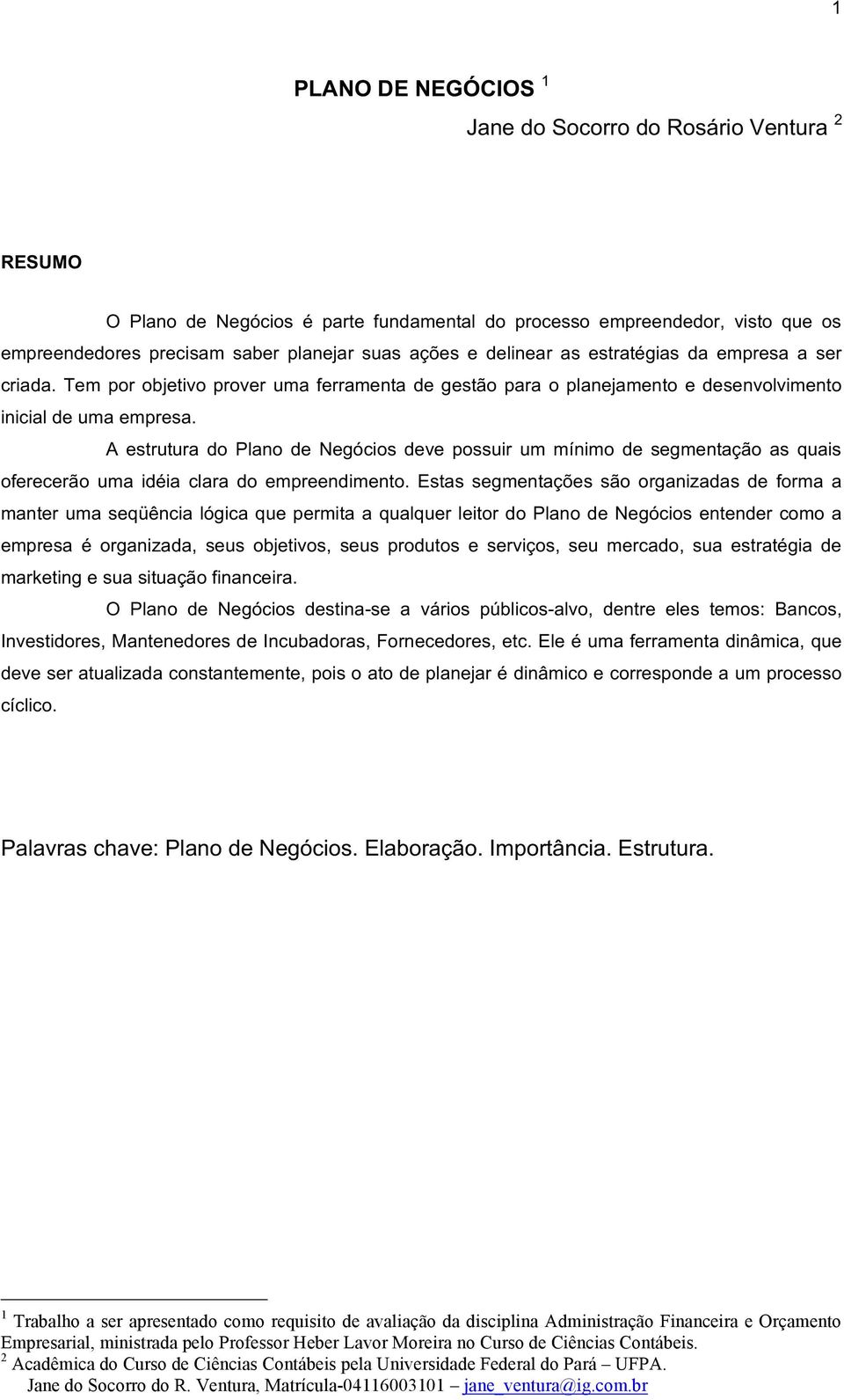 A estrutura do Plano de Negócios deve possuir um mínimo de segmentação as quais oferecerão uma idéia clara do empreendimento.