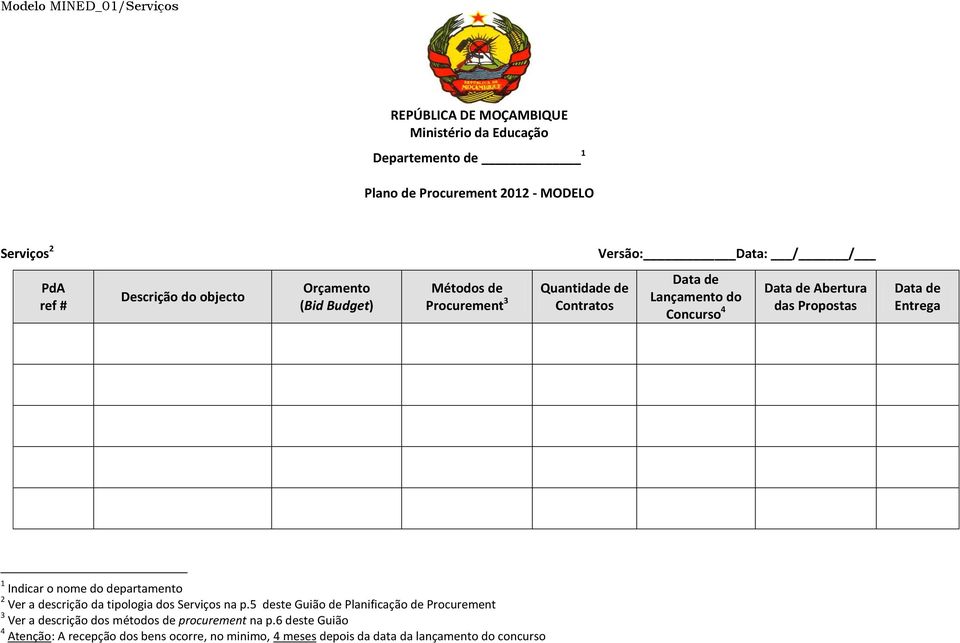 Propostas Data de Entrega 1 Indicar o nome do departamento 2 Ver a descrição da tipologia dos Serviços na p.