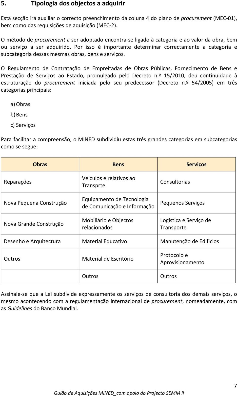 Por isso é importante determinar correctamente a categoria e subcategoria dessas mesmas obras, bens e serviços.