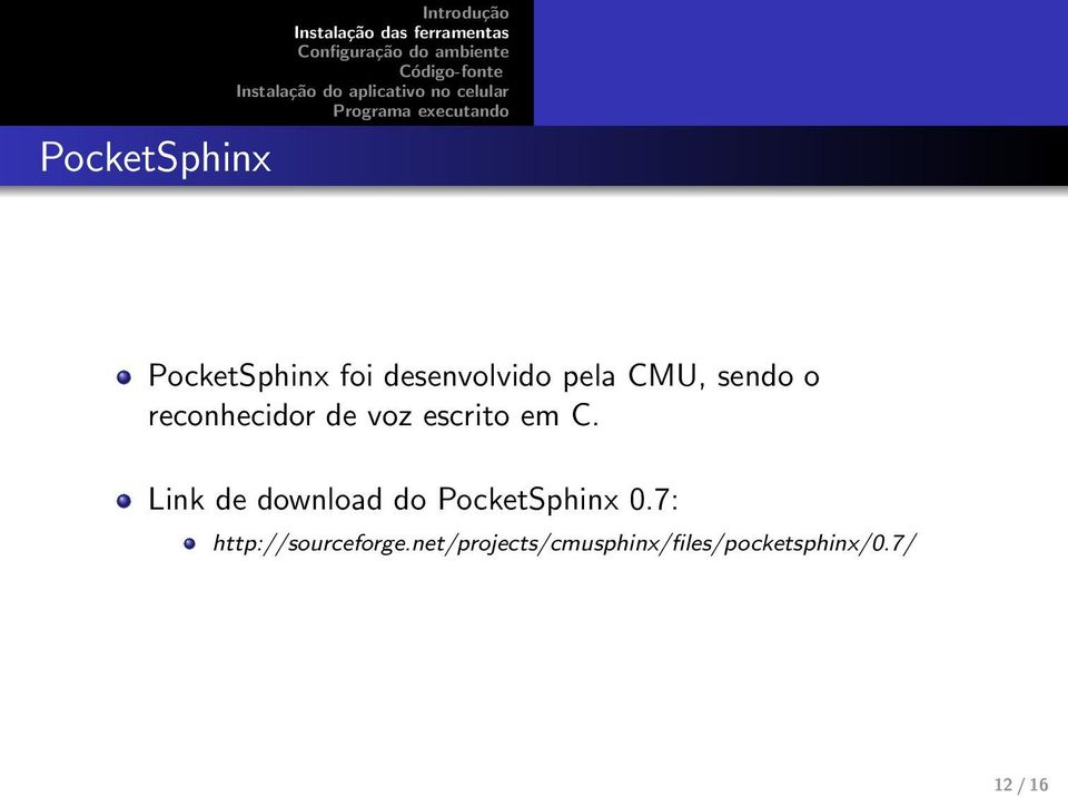 Link de download do PocketSphinx 0.
