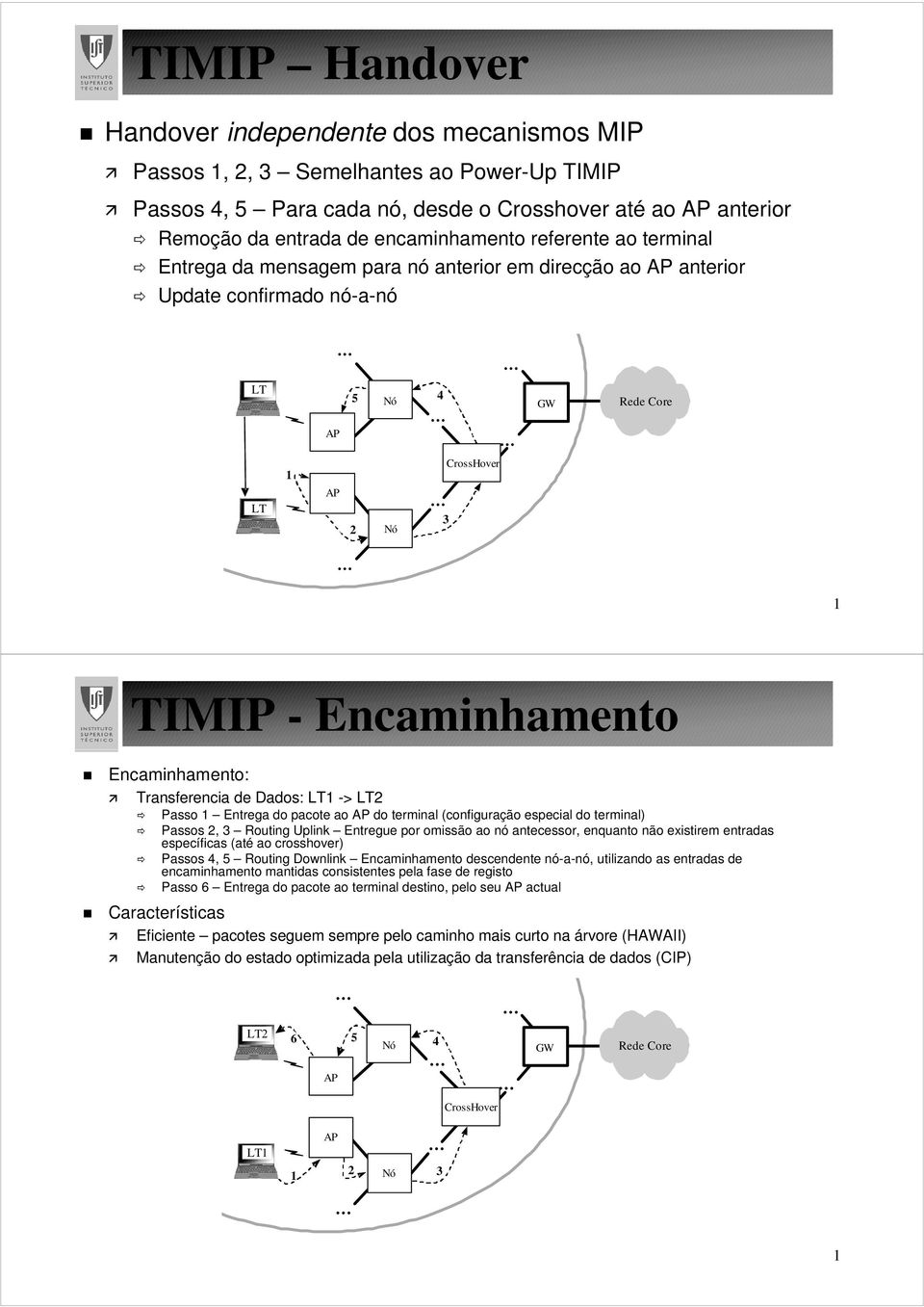 LT Passo Entrega do pacote ao do terminal (configuração especial do terminal) Passos, Routing Uplink Entregue por omissão ao nó antecessor, enquanto não existirem entradas específicas (até ao