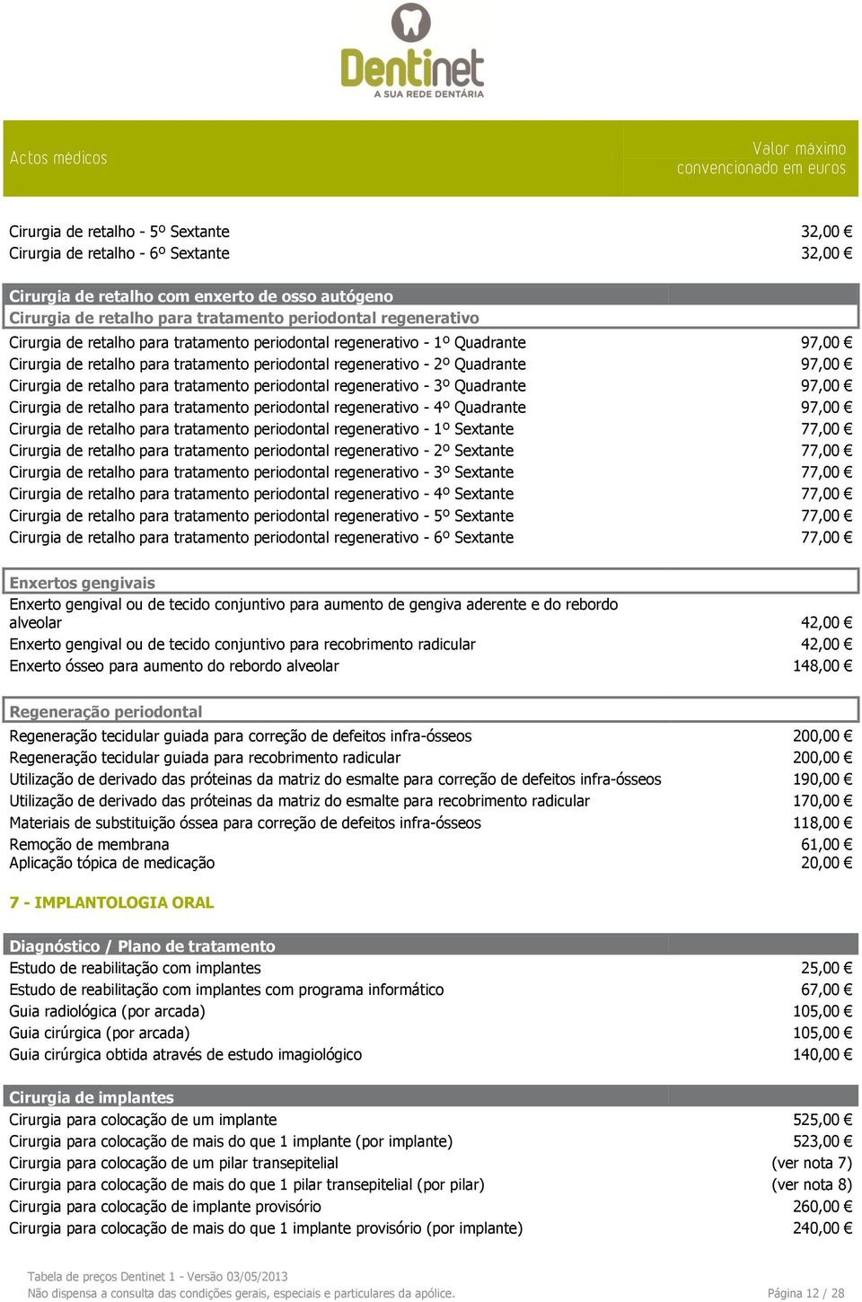 periodontal regenerativo - 3º Quadrante 97,00 Cirurgia de retalho para tratamento periodontal regenerativo - 4º Quadrante 97,00 Cirurgia de retalho para tratamento periodontal regenerativo - 1º