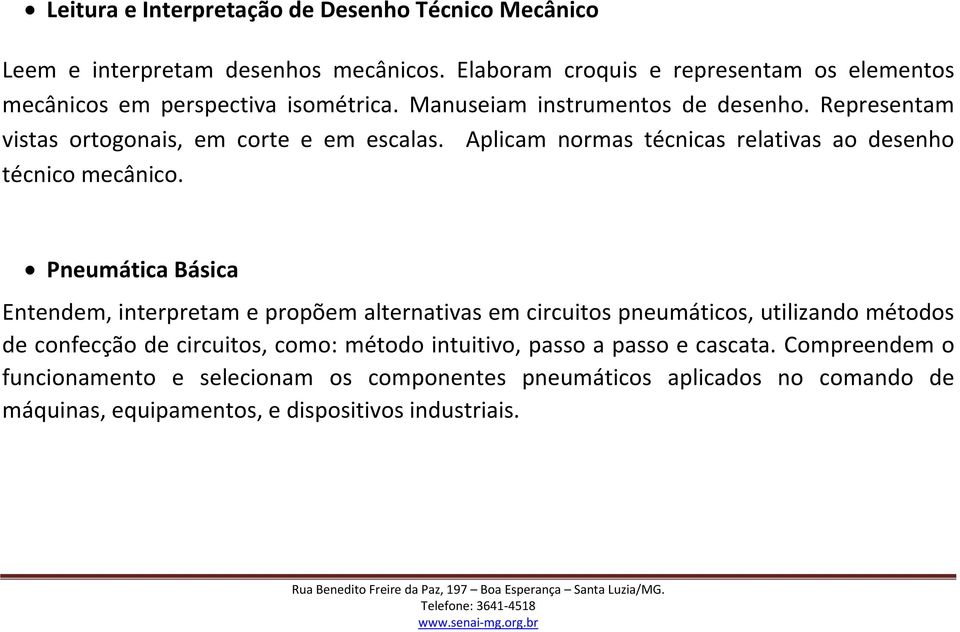 Representam vistas ortogonais, em corte e em escalas. Aplicam normas técnicas relativas ao desenho técnico mecânico.