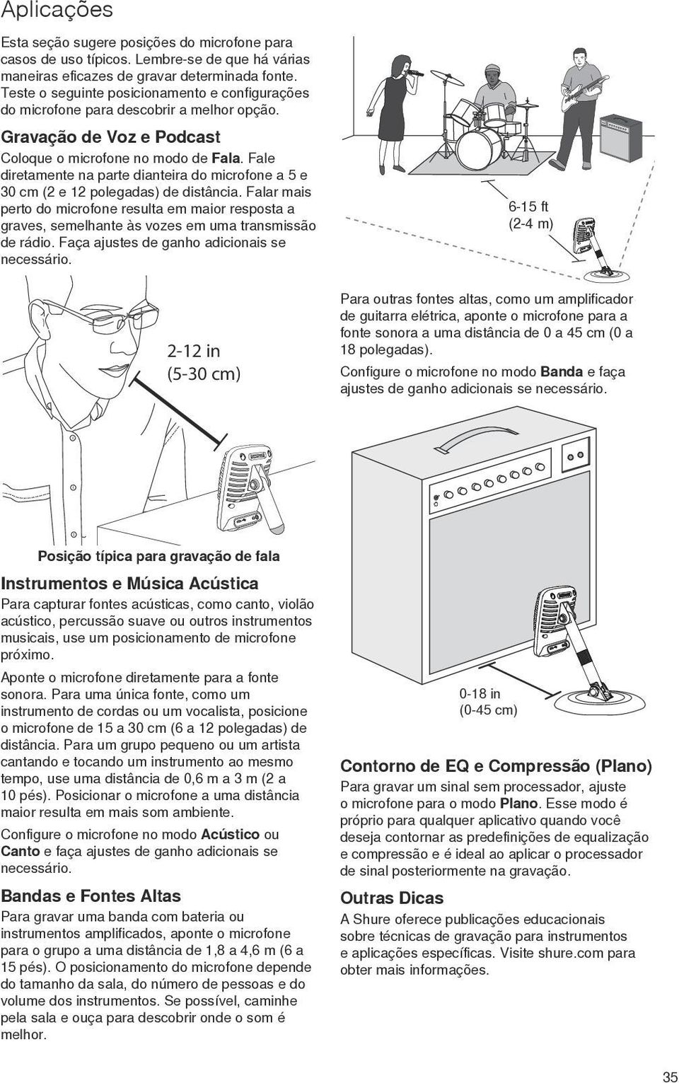 Fale diretamente na parte dianteira do microfone a 5 e 30 cm (2 e 12 polegadas) de distância.