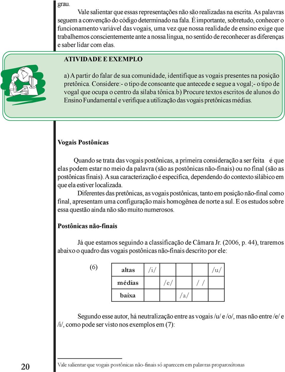 diferenças e saber lidar com elas. ATIVIDADE E EXEMPLO a) A partir do falar de sua comunidade, identifique as vogais presentes na posição pretônica.