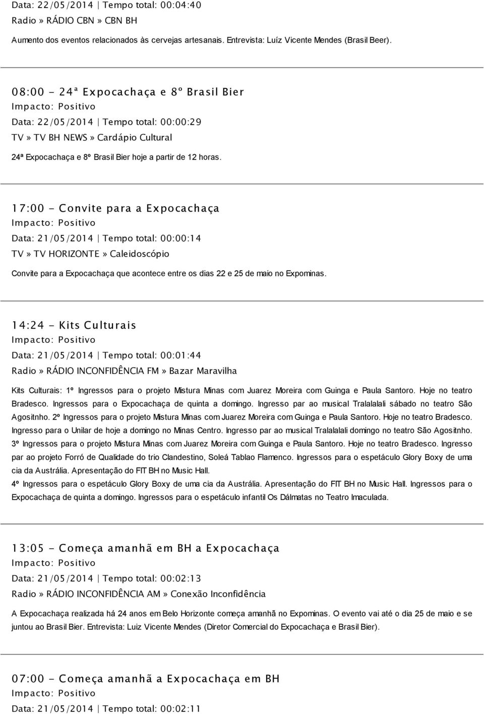 17:00 - Convite para a Expocachaça Data: 21/05/2014 Tempo total: 00:00:14 TV» TV HORIZONTE» Caleidoscópio Convite para a Expocachaça que acontece entre os dias 22 e 25 de maio no Expominas.