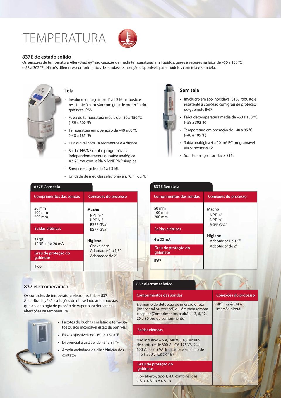 Tela Invólucro em aço 316L robusto e resistente à corrosão com grau de proteção do IP66 Faixa de temperatura média de 50 a 150 C ( 58 a 302 F) Temperatura em operação de 40 a 85 C ( 40 a 185 F) Tela