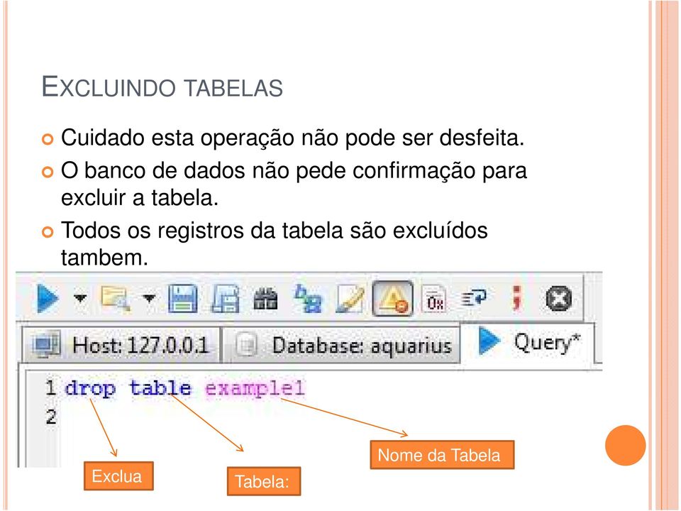 O banco de dados não pede confirmação para excluir