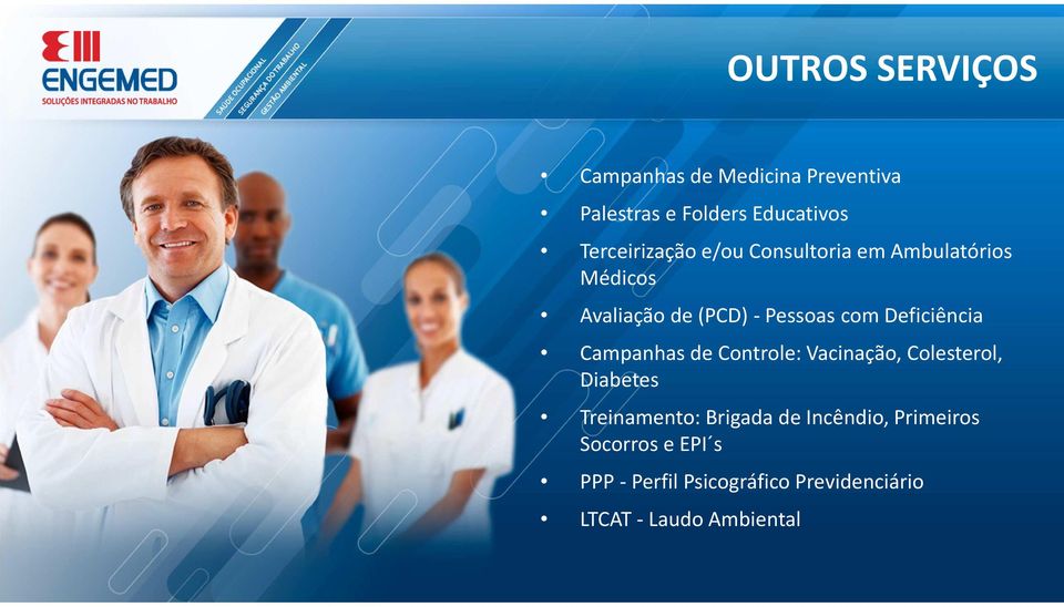 Deficiência Campanhas de Controle: Vacinação, Colesterol, Diabetes Treinamento: Brigada