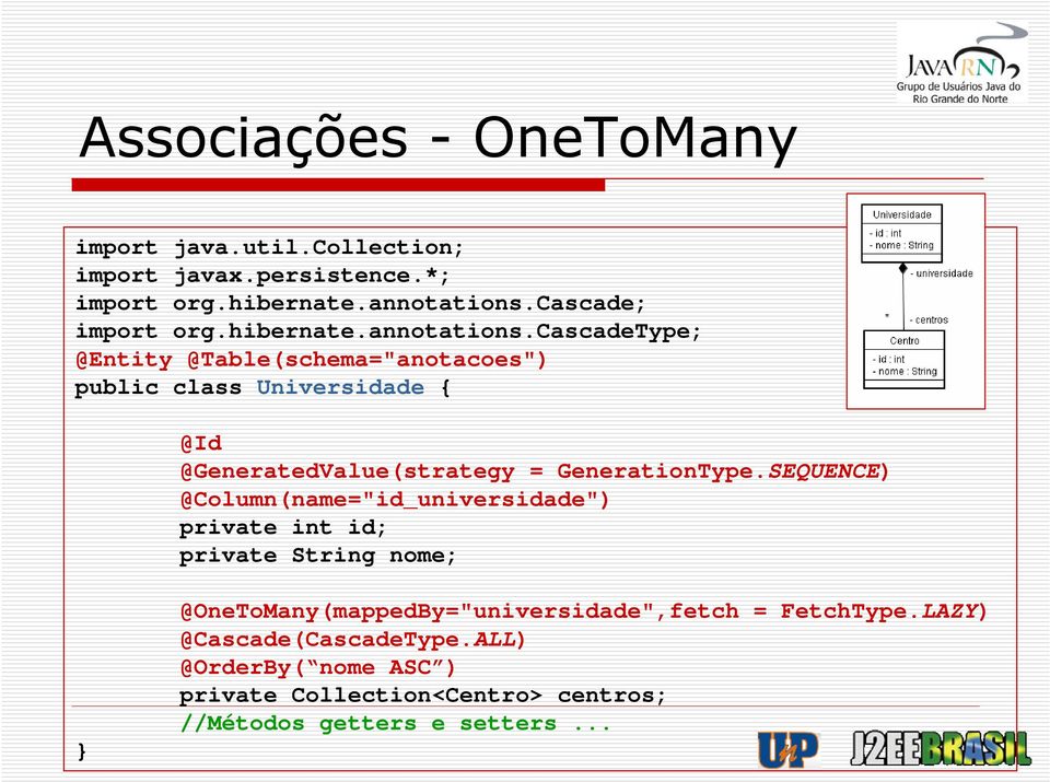 cascadetype; @Entity @Table(schema="anotacoes") public class Universidade { @Id @GeneratedValue(strategy = GenerationType.