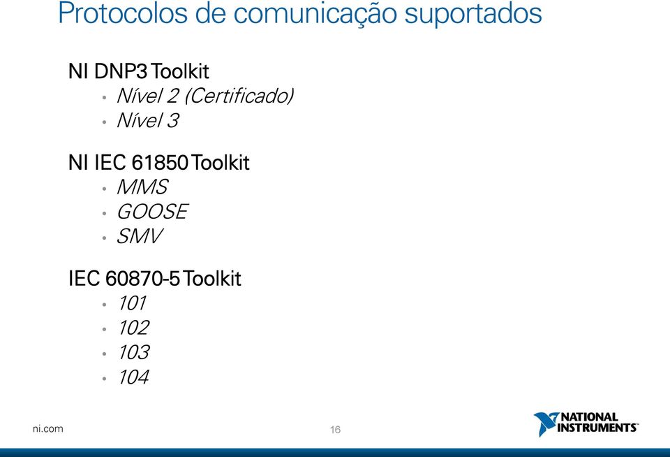 Nível 3 NI IEC 61850 Toolkit MMS GOOSE