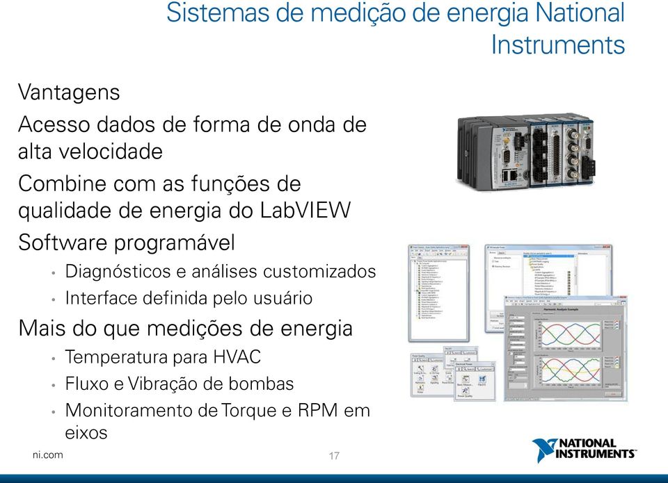 Diagnósticos e análises customizados Interface definida pelo usuário Mais do que medições de